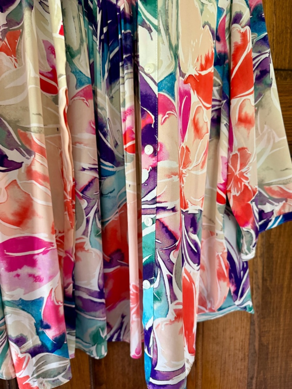 NYDJ Pintuck Floral Blouse with Pink, Coral & Teal Accents - Picture 8 of 13